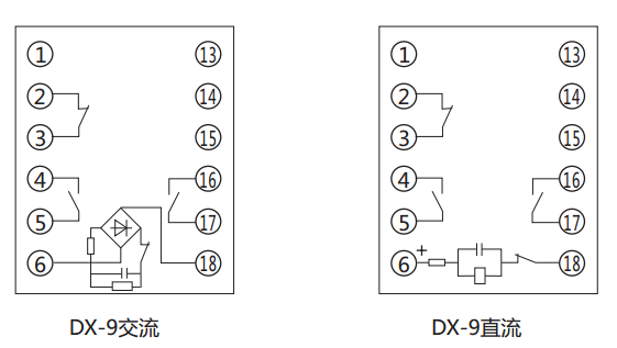 DX-9閃光信號(hào)繼電器內(nèi)部接線(xiàn)及外引接線(xiàn)圖
