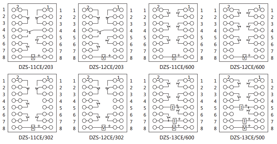DZS-11CE/302延時(shí)中間繼電器內(nèi)部接線(xiàn)圖及外引接線(xiàn)圖